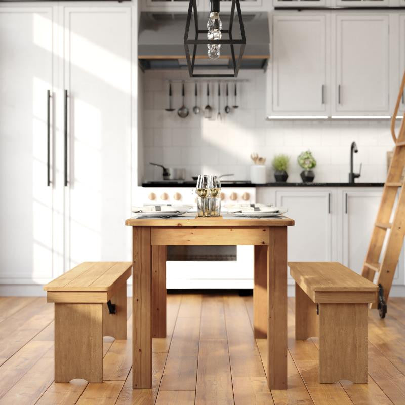 46" x 30" Rectangular Solid Pine Farm Dining Table, Light Natural