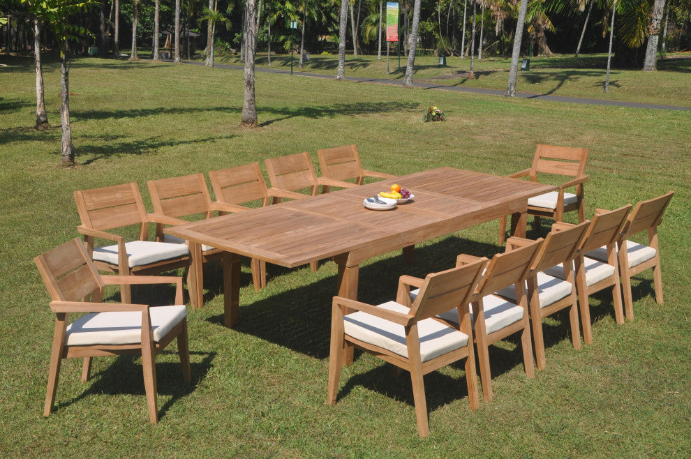 13-Piece Outdoor Teak Dining Set: 122" Rectangle Table 12 Celo Stacking Chairs