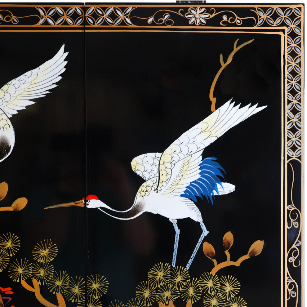 Oriental Wall Art Hand Painted Cranes and Pine Tree