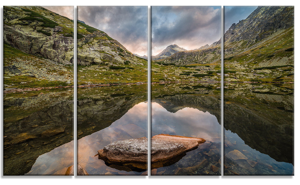 "Mountain Lake Over Skok Waterfall" Wall Art, 48"x28", 4-Panels