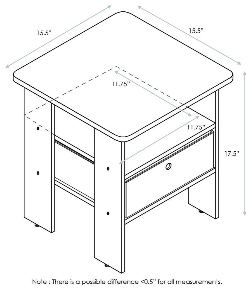 Furinno 11157Dwn End Table Bedroom Night Stand With Bin Drawer, Dark Walnut