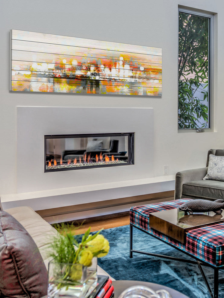 "Hong Kong" Painting Print on White Wood, 45"x15"