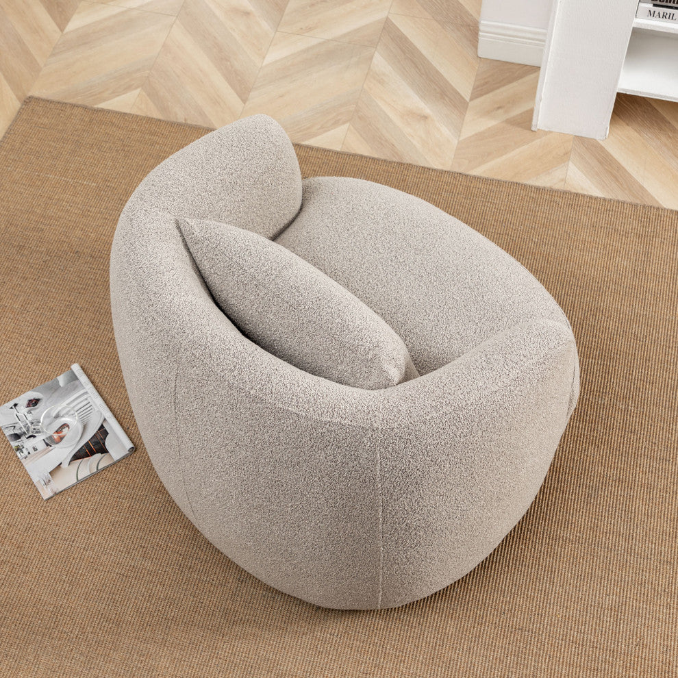 34" Wide Boucle Upholstered Swivel Armchair, Taupe