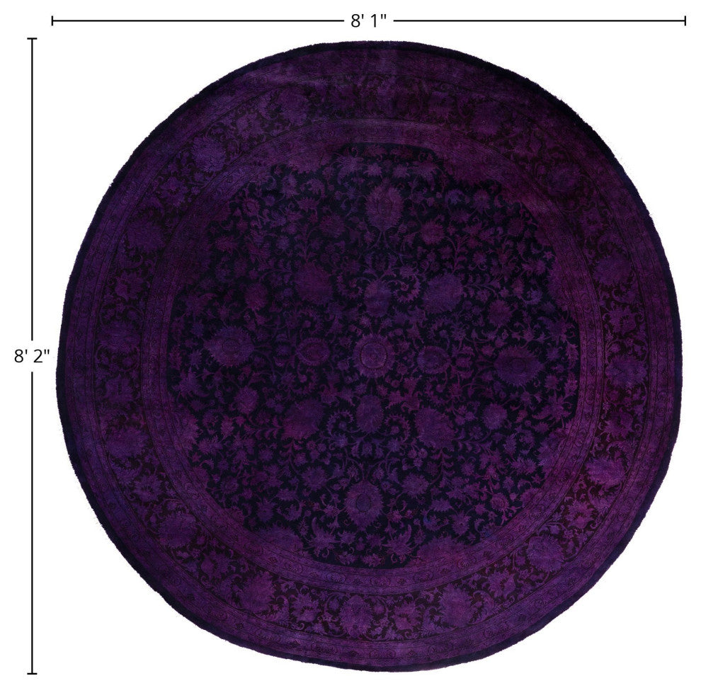 Overdyed One-of-a-Kind Hand-Knotted Area Rug Purple, 8' 1" x 8' 2"