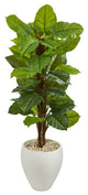 5' Large Leaf Philodendron Artificial Plant, White Oval Planter, Real Touch