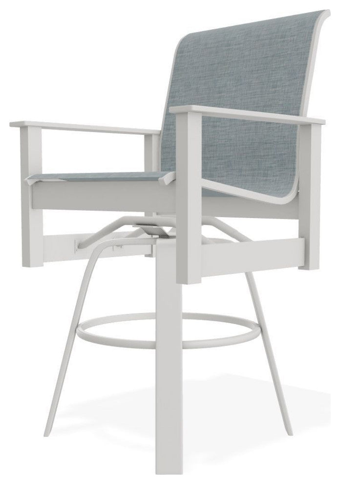 Leeward Sling Bar Height Outdoor Swivel Armchair, Charm/Snow