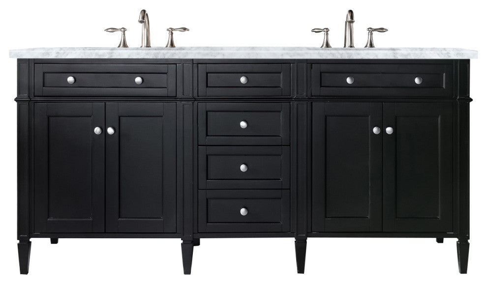 Brittany 72" Black Onyx Double Vanity, Carrara Marble