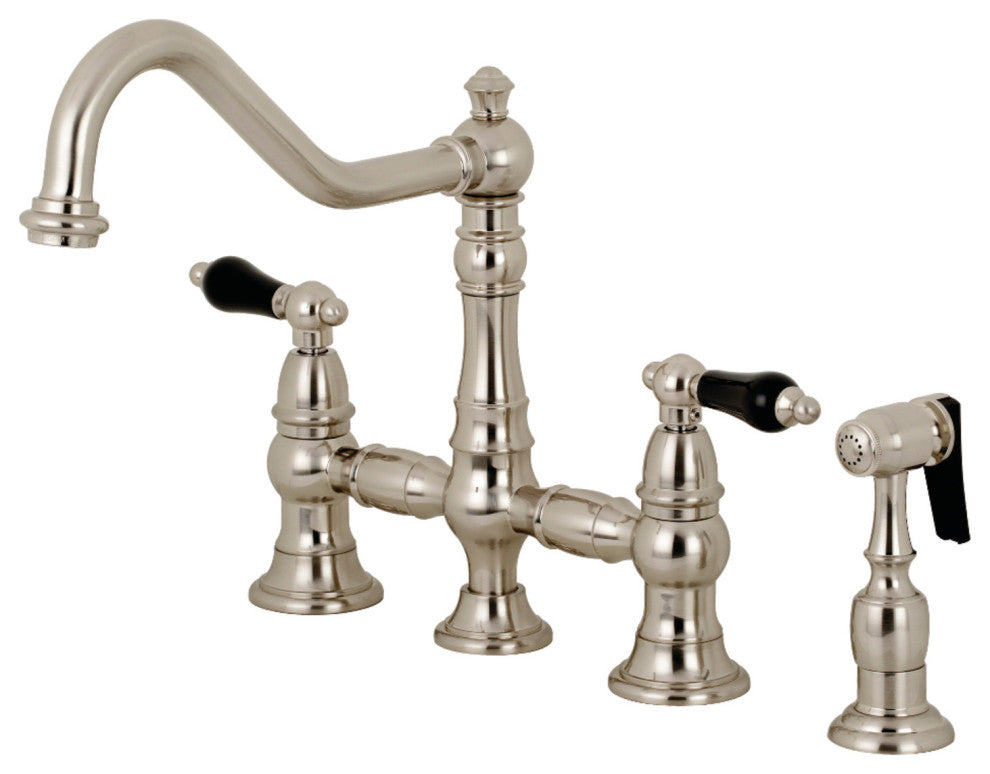 KS3278PKLBS Duchess Bridge Kitchen Faucet With Brass Sprayer, Brushed Nickel