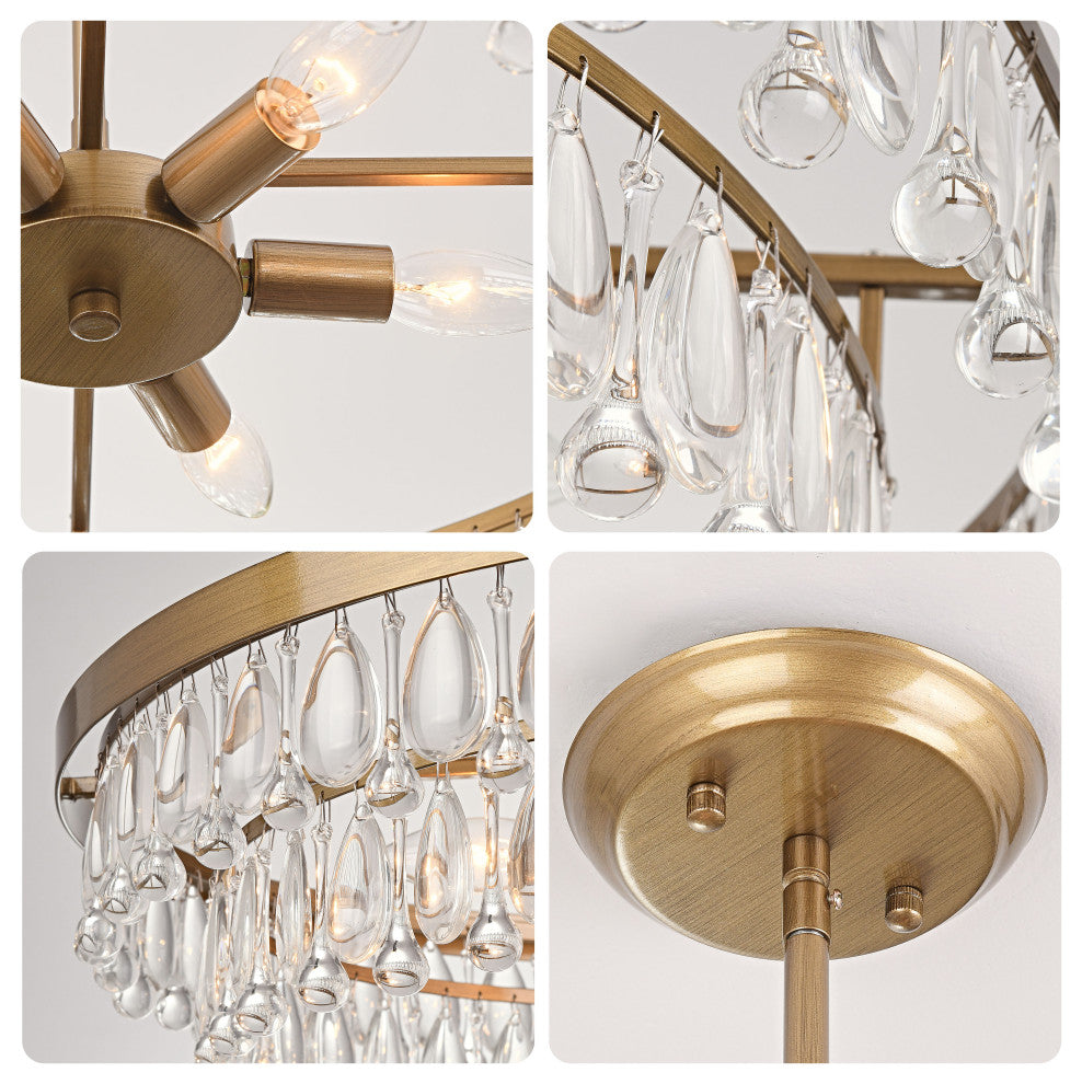 Mia Crystal 6-light Chandelier, Brushed Brass