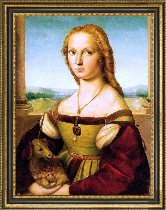 Raphael Lady with a Unicorn Framed Premium Canvas Print, 21"x28"
