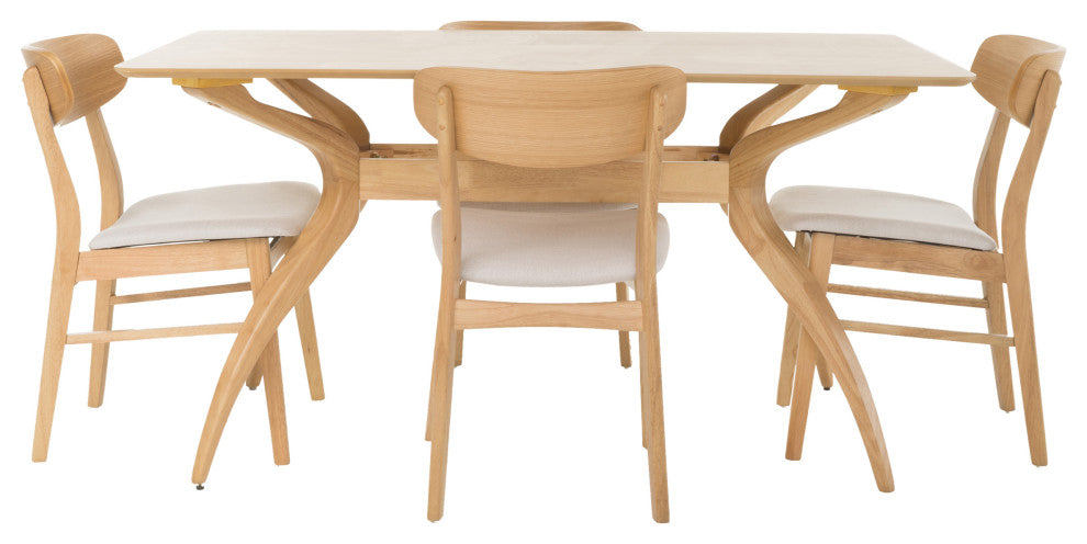 GDF Studio Leona Mid-Century Modern 5 Piece Dining Set, Light Beige