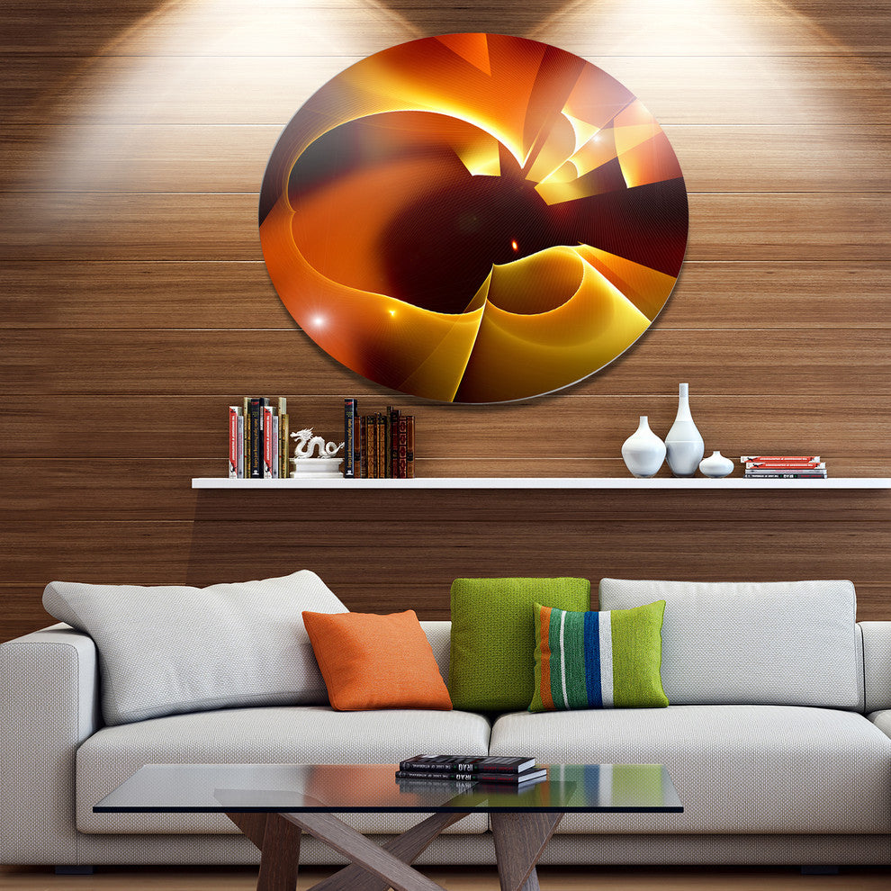 Warm Yellow Red Fractal Design, Abstract Round Wall Art, 23"