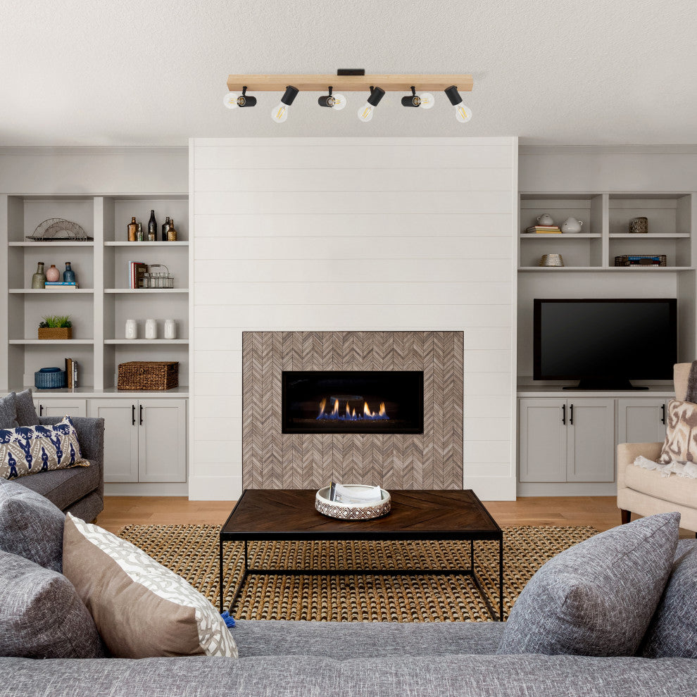 Kingswood, 6-Light Track Light, Black, Natural Finish