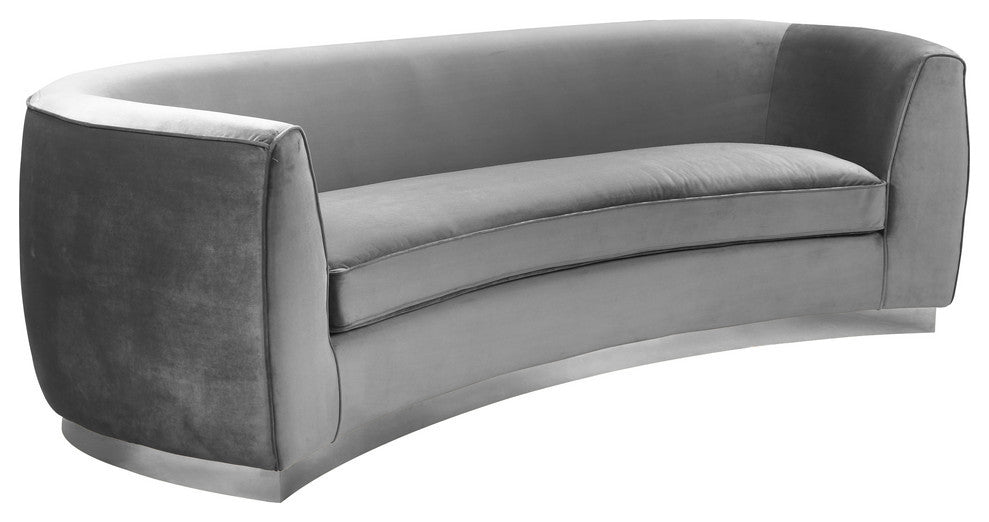 Julian Velvet Upholstered Sofa, Gray, Chrome Base