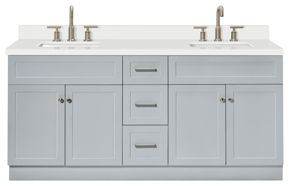 ARIEL Hamlet 73" Double Bath Vanity in Grey With Quartz Vanity Top