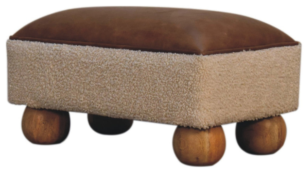 Tan Leather Boucle Ball Footstool
