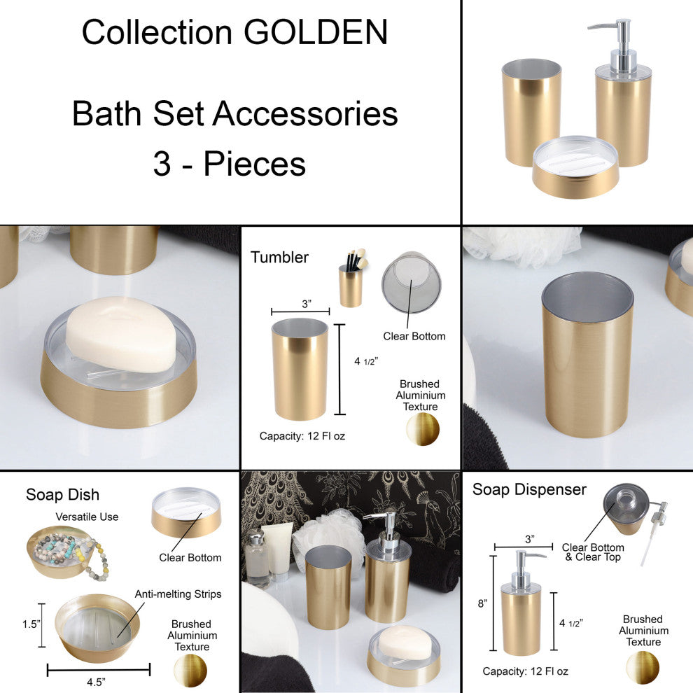Gold Bath Accessory Set 3-Pieces