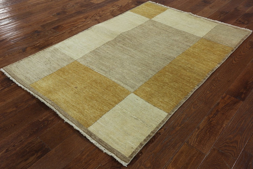 Neutral Multicolor Modern Gabbeh Hand-Knotted Wool Rug, 4'x6'