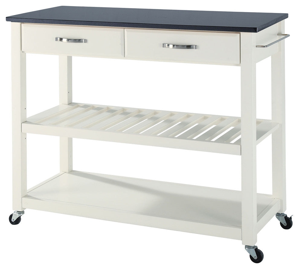 Crosley 2 Drawer Black Granite Top Kitchen Cart in White