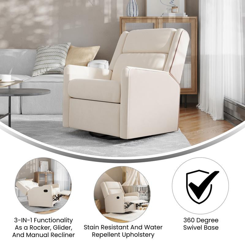 Cash Swivel Glider Rocker Recliner Chair, Cream