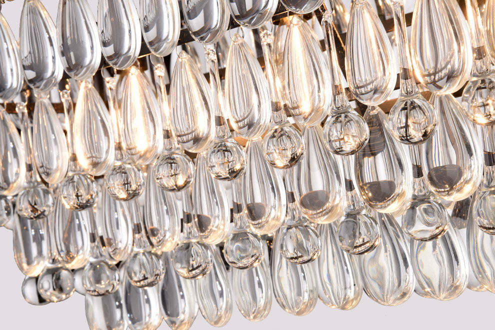 4-Light Antique Bronze Rectangular Crystal Chandelier Dining Room Fixture Glam