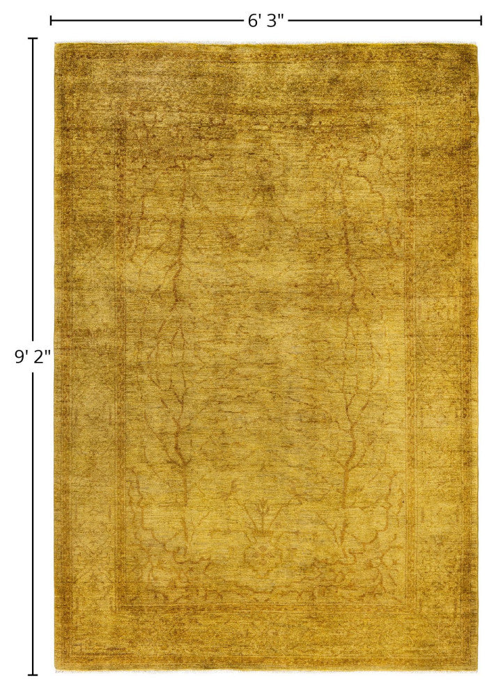 Overdyed One-of-a-Kind Hand-Knotted Area Rug Yellow, 6' 3" x 9' 2"