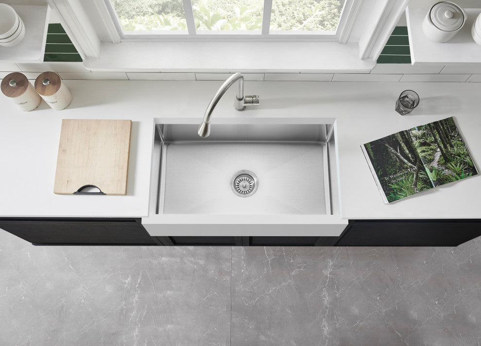 Single Bowl Farmhouse Stainless Sink, 33"
