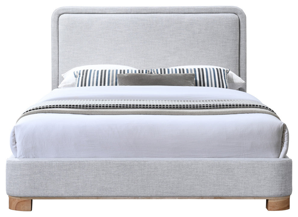 Nolita Linen Textured Fabric Upholstered Bed, Gray, Full, Natural Finish