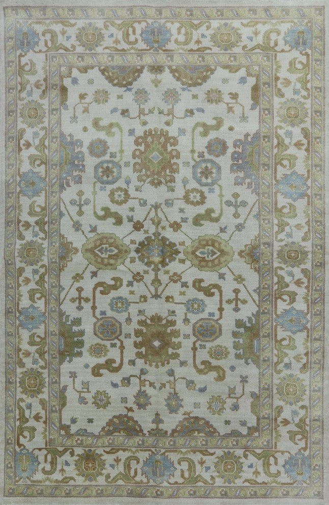 Traditional Ivory Oriental 6'x9' Floral Oushak Hand Knotted Wool Area Rug