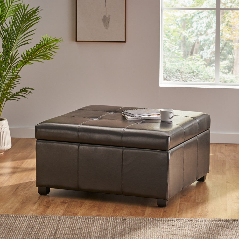 GDF Studio Carlyle Fabric Storage Ottoman, Espresso Leather