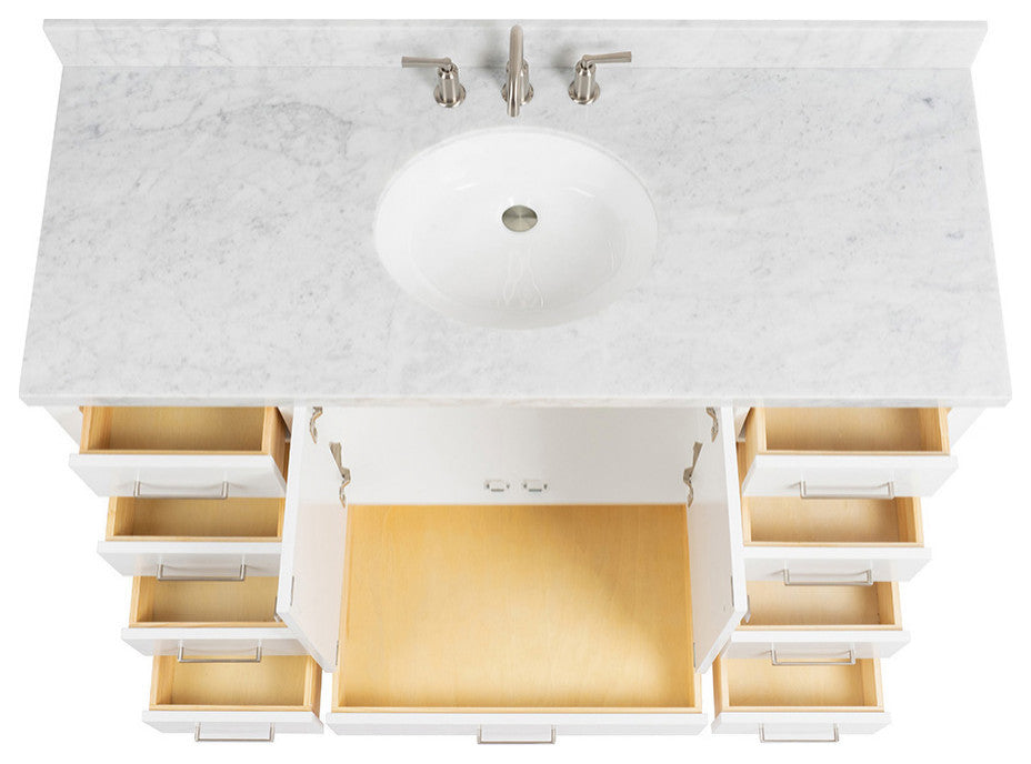ARIEL Cambridge 55" Single Oval Sink Bathroom Vanity White With Marble Top