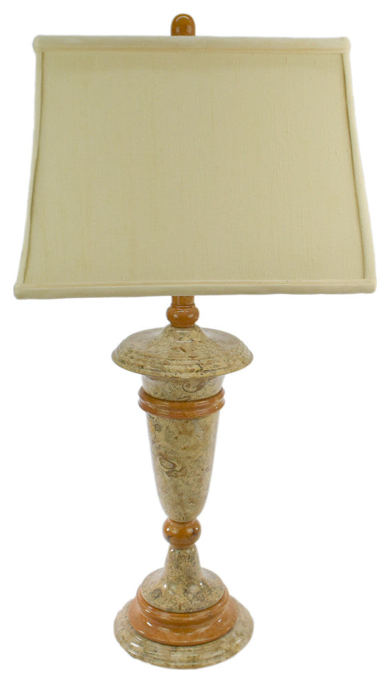32" Tall Marble Table Lamp "Galileo", Fossil and Caramel