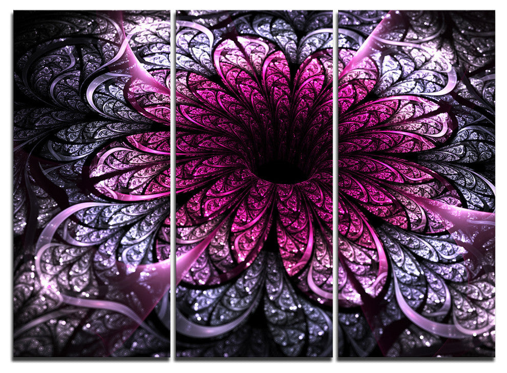 "Dark Purple Fractal Flower Digital" Metal Wall Art, 3 Panels, 36"x28"