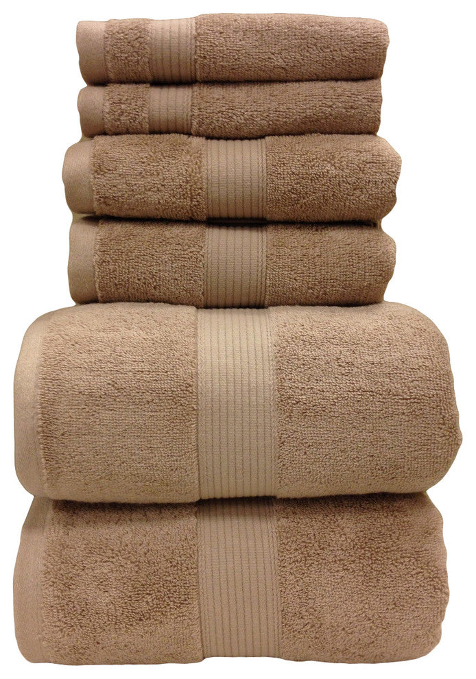 Plush 100% Cotton Towels, 6PC Bath Towel Set, Taupe