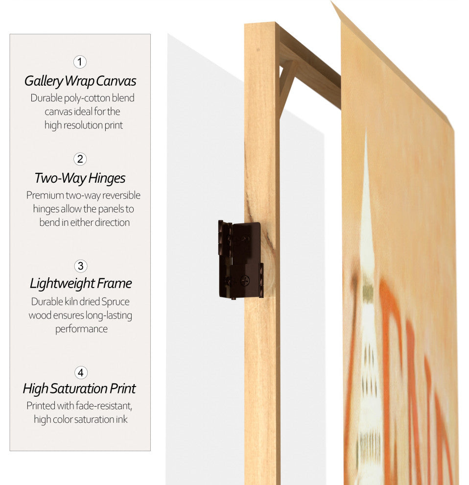 6' Tall Double Sided Vintage Weekend Canvas Room Divider, London