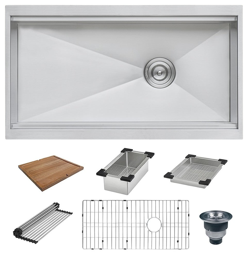 Ruvati 33" Workstation Kitchen Sink Undermount Stainless Steel, RVH8222
