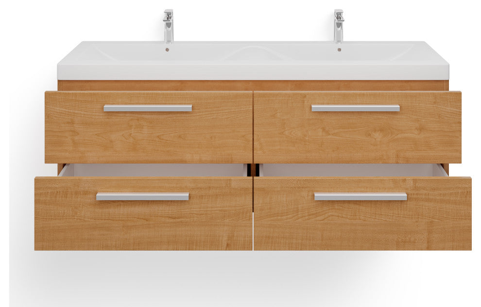The Aeris Bathroom Vanity, Oak, 55", Double Sink, Wall Mount