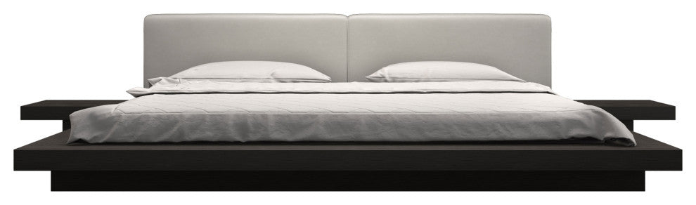 Akanji King Bed in Pearl Gray Eco Leather and Wenge