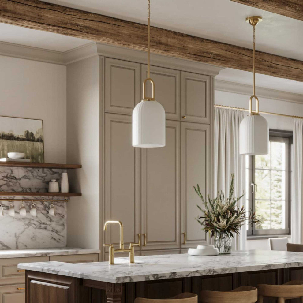Stanza Collection One-Light New Traditional Pendant Light, Brushed Gold