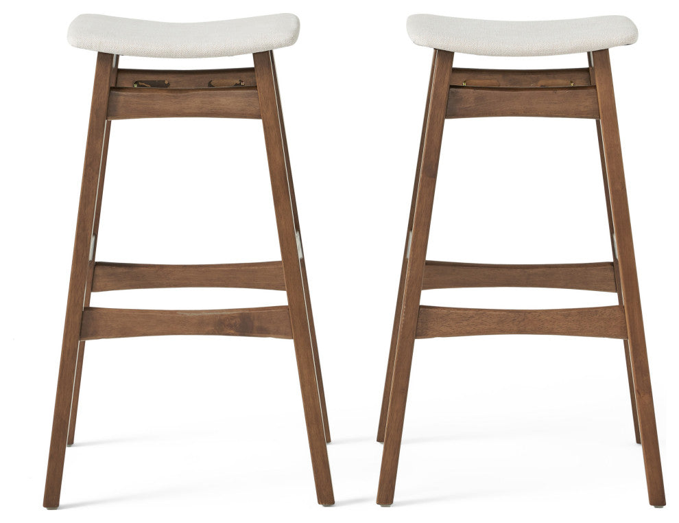 GDF Studio Oster Mid Century Design Bar Stools, Beige/Walnut, Set of 2