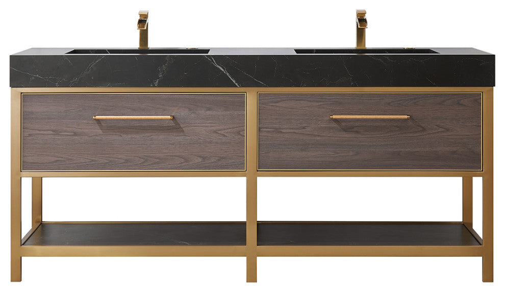 Segovia Bath Vanity with Sintered Stone Top, Suleiman Oak, 72", No Mirror