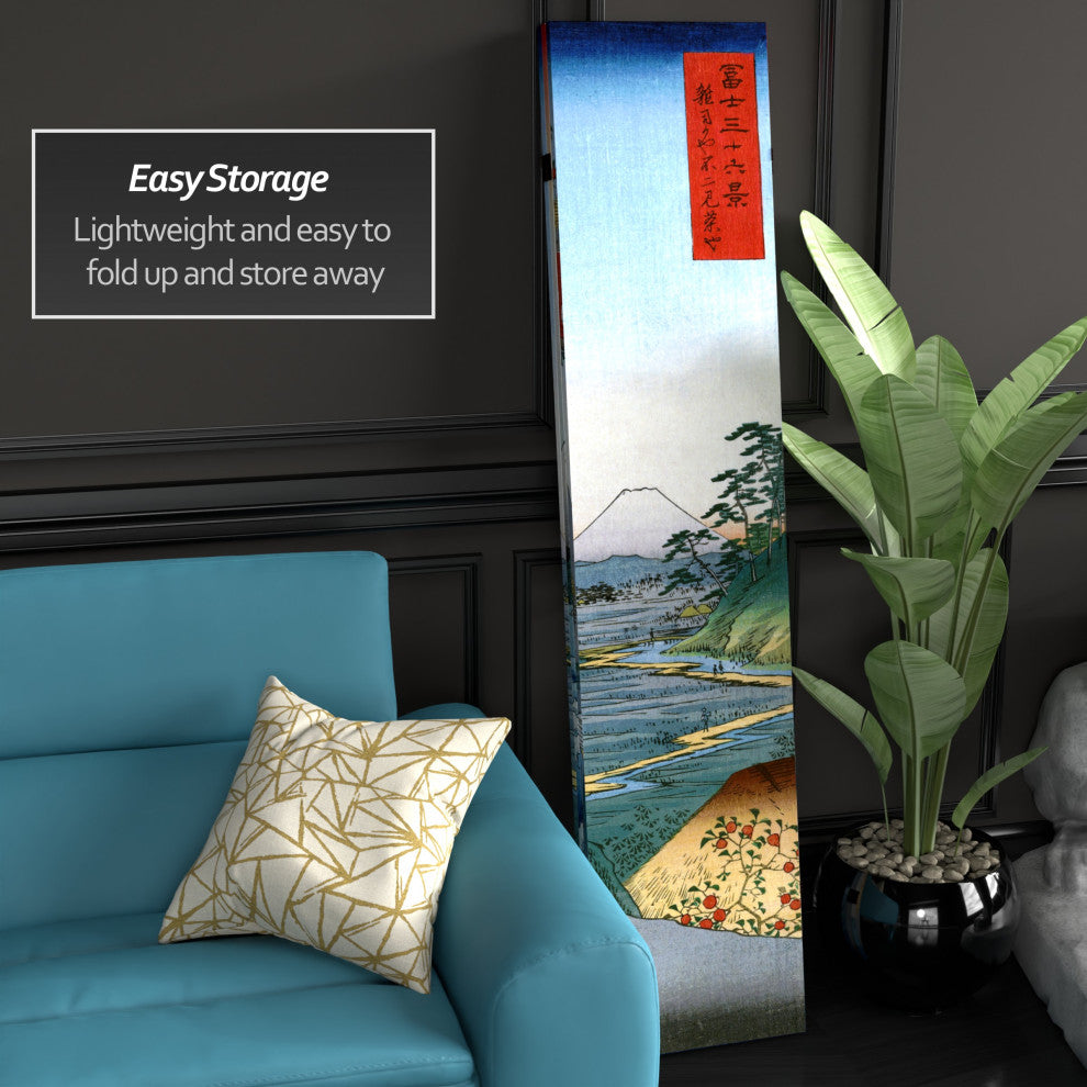 6' Tall Double Sided Hiroshige Room Divider, Sea at Satta/Teahouse