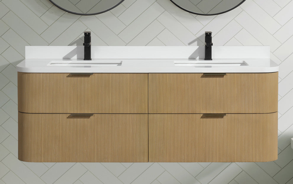 Ari Kitchen and Bath Chantal 60" Floating Bathroom Vanity Oak