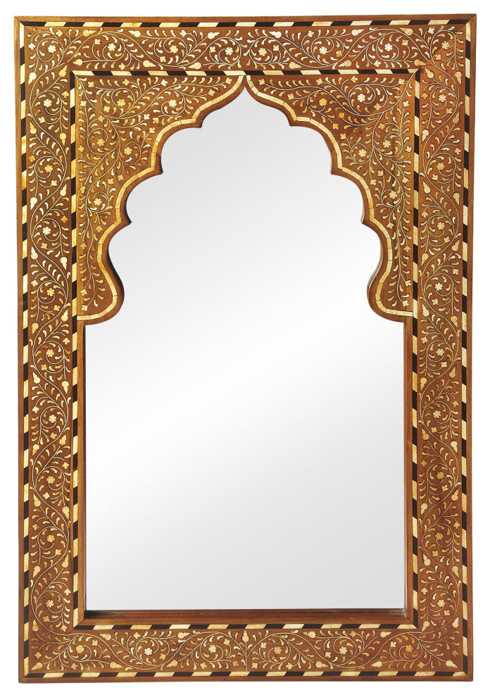 Butler Chevrier Wood and Bone Inlay Wall Mirror