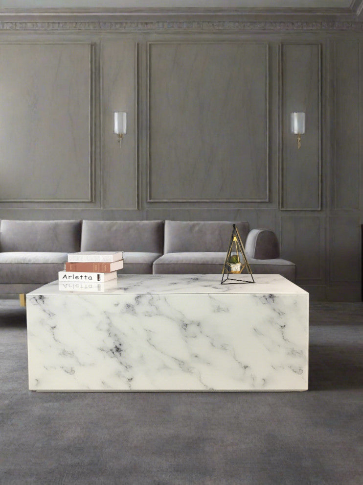 Matteo Marble Design Block Coffee Table, White