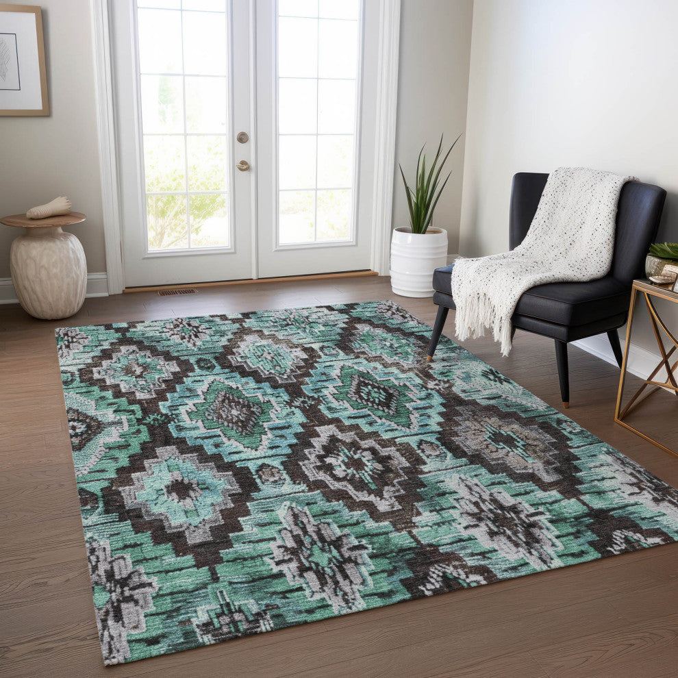 Machine Washable Indoor/Outdoor Chantille ACN1891 Teal 9' x 12' Rug