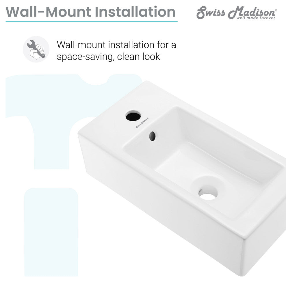 Voltaire 19.5"x10" Ceramic Wall Hung Sink With Faucet Mount, Left Side