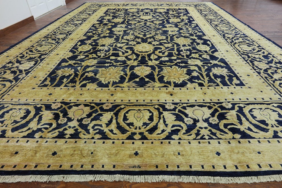 14'x20 Traditional Navy Blue Peshawar Hand Knotted Oriental Rug, W2276