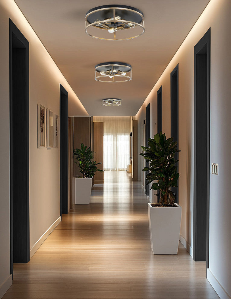 Knox Round Flush-Mount 4-Light Matte Black/Brass