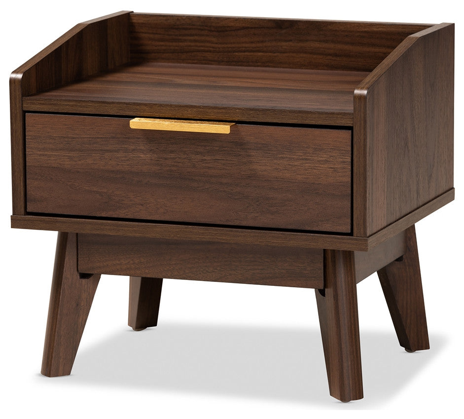 Mid-Century Modern Walnut Brown Finished 1-Drawer Wood Nightstand
